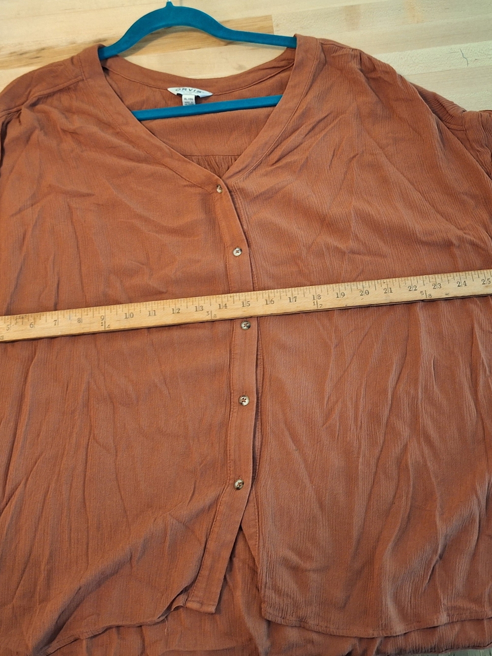 Orvis Women's Rust-Brown Button Front V-Neck Blouse - Picture 5 of 6